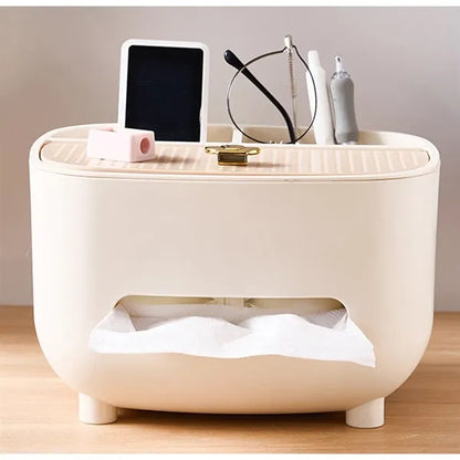 Dual Storage Minimalist Anti-Slip Base Tissue Box Organizer