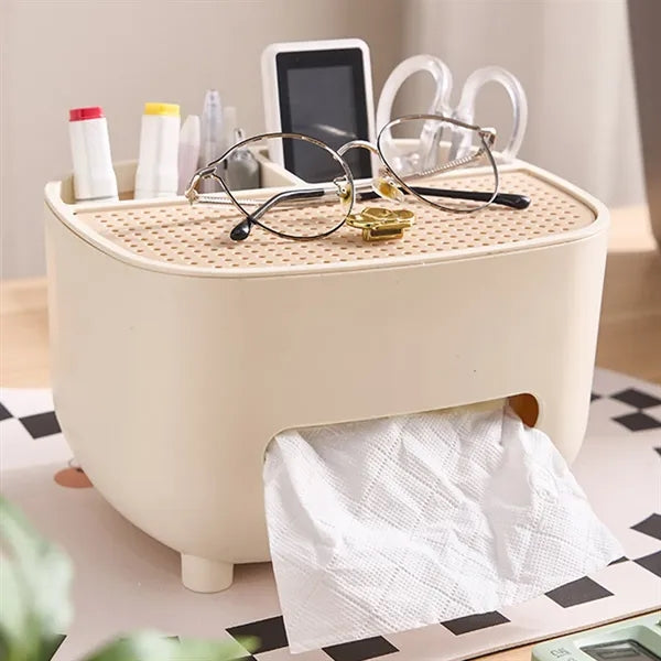 Dual Storage Minimalist Anti-Slip Base Tissue Box Organizer