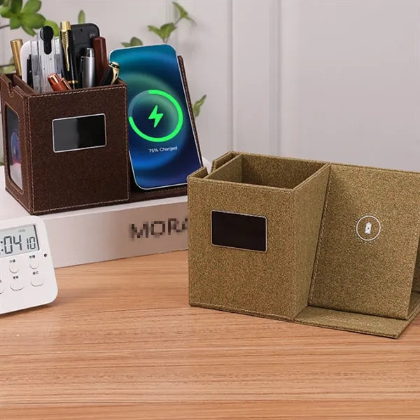 15W Multi-Storage Wireless Fast Charging PU Desk Organizer