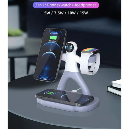 Astronaut-Shaped Magnetic 3-in-1 15W Wireless Charger Stand