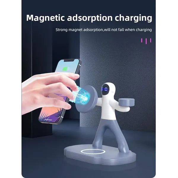 Astronaut-Shaped Magnetic 3-in-1 15W Wireless Charger Stand