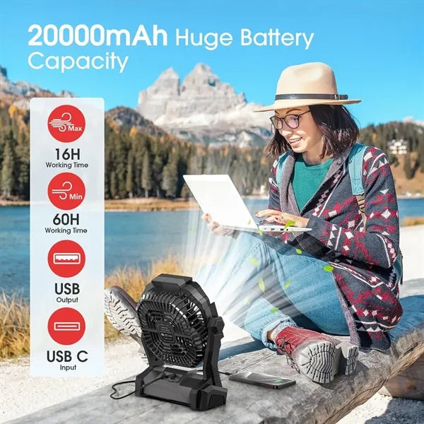 20000mAh Wireless Camping Fan with LED Light