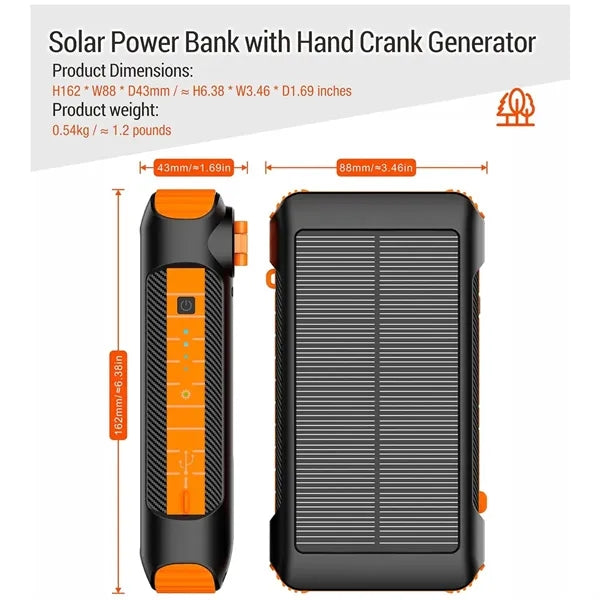 20000mAh Solar Battery Pack with Hand Crank Backup