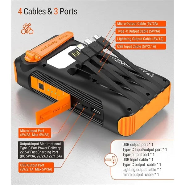 20000mAh Solar Battery Pack with Hand Crank Backup