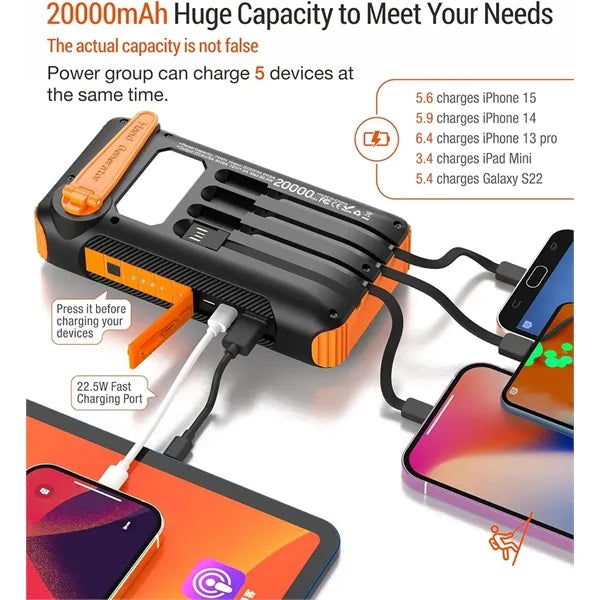 20000mAh Solar Battery Pack with Hand Crank Backup
