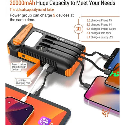 20000mAh Solar Battery Pack with Hand Crank Backup