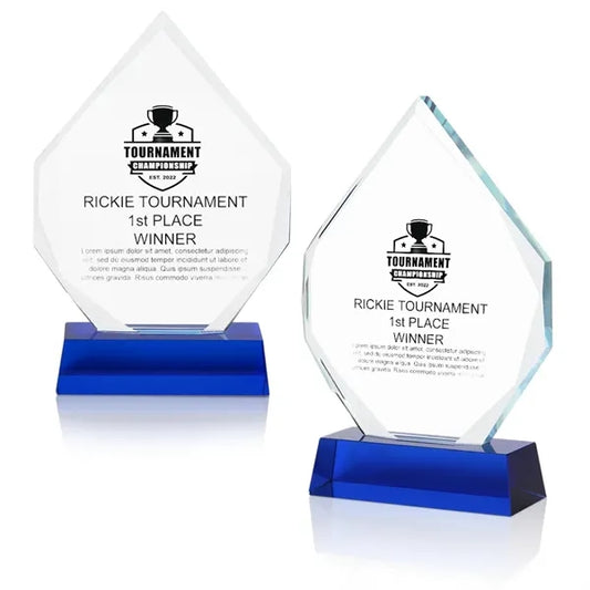 Imprinted Crystal Diamond Award With Blue Base