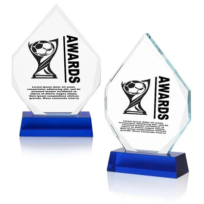 Imprinted Crystal Diamond Award With Blue Base