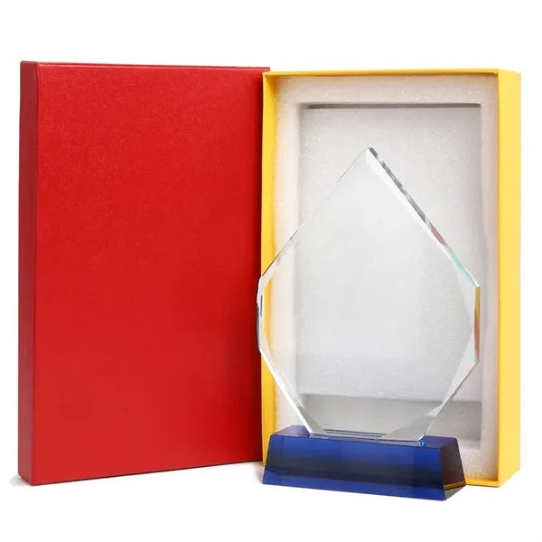 Imprinted Crystal Diamond Award With Blue Base