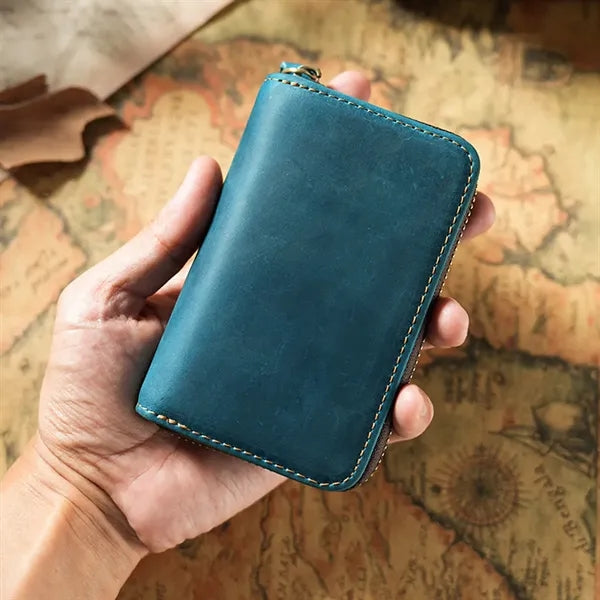 Genuine Cowhide Key Case with Metal Keyring and Card Slot
