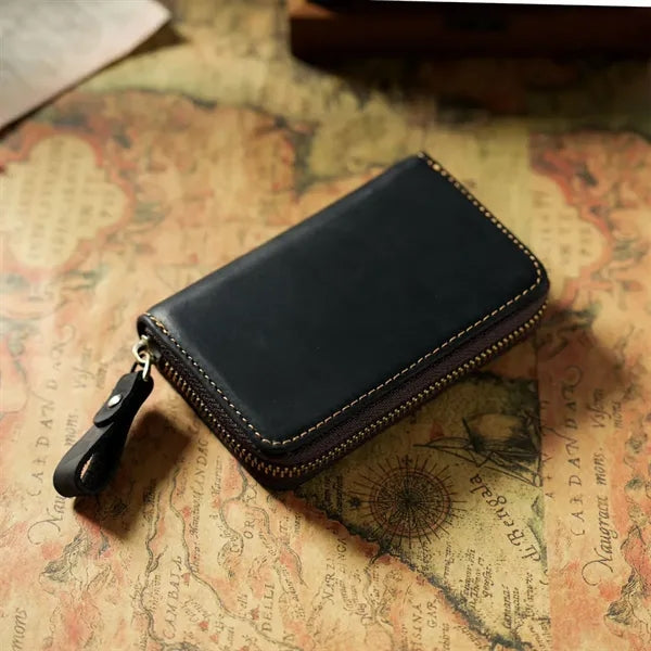 Genuine Cowhide Key Case with Metal Keyring and Card Slot