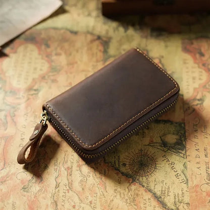 Genuine Cowhide Key Case with Metal Keyring and Card Slot