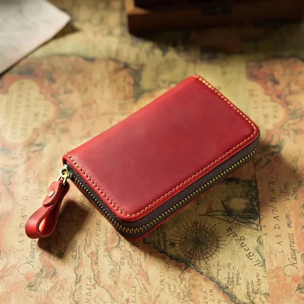 Genuine Cowhide Key Case with Metal Keyring and Card Slot