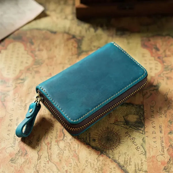 Genuine Cowhide Key Case with Metal Keyring and Card Slot