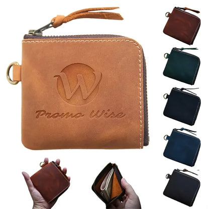 Vintage Short Leather Wallet with Zip and Coin Pocket