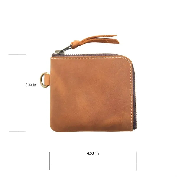 Vintage Short Leather Wallet with Zip and Coin Pocket