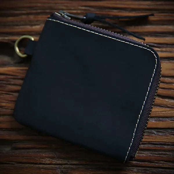 Vintage Short Leather Wallet with Zip and Coin Pocket
