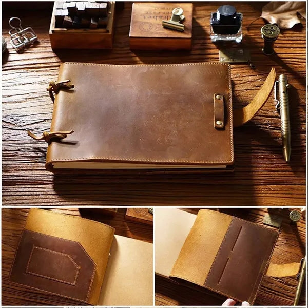 Vintage Leather Sketch Writing Notebook with Rope-ties