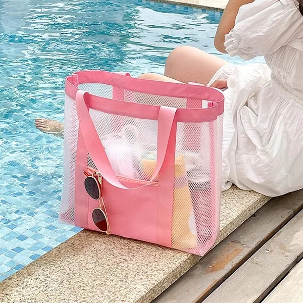 Foldable Sandproof Summer Beach Bag with Zipper Pocket