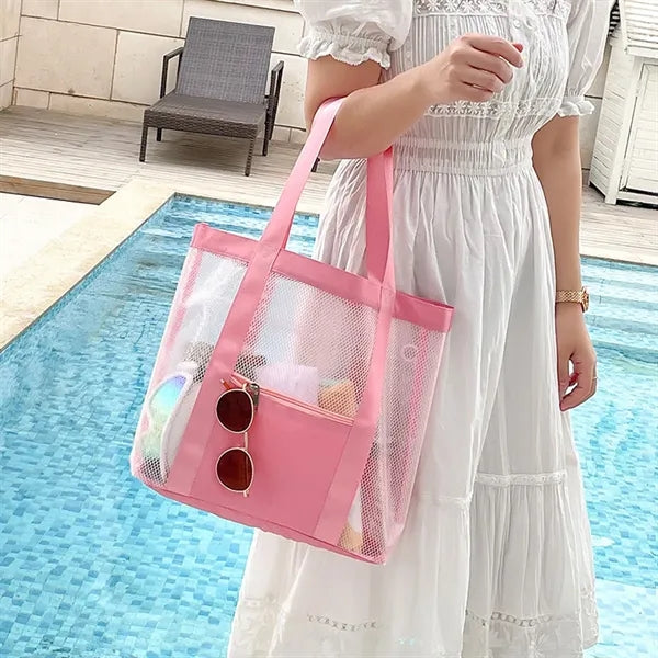 Foldable Sandproof Summer Beach Bag with Zipper Pocket