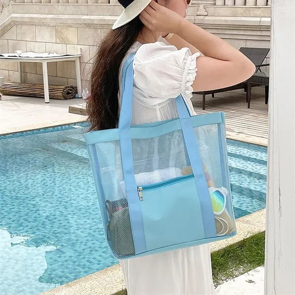 Foldable Sandproof Summer Beach Bag with Zipper Pocket