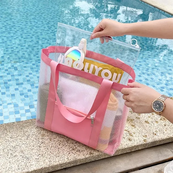 Foldable Sandproof Summer Beach Bag with Zipper Pocket
