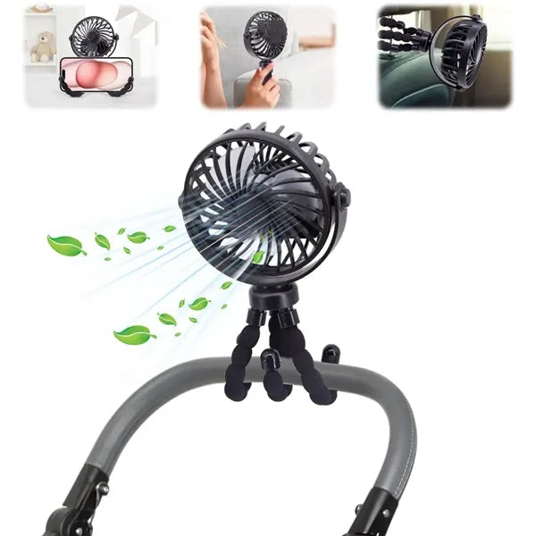 360 Rotate Flexible Mini Stroller Fans with Night Light