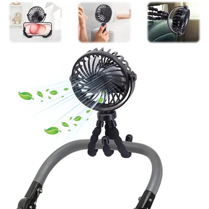 360 Rotate Flexible Mini Stroller Fans with Night Light