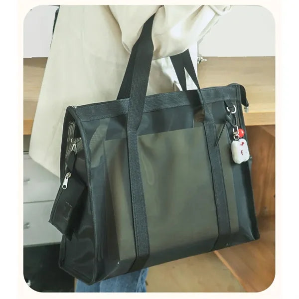 Lightweight Mesh Tote Bag with Zipper and Double Side Pocket