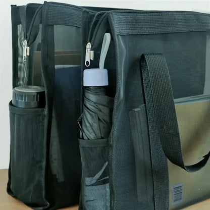 Lightweight Mesh Tote Bag with Zipper and Double Side Pocket