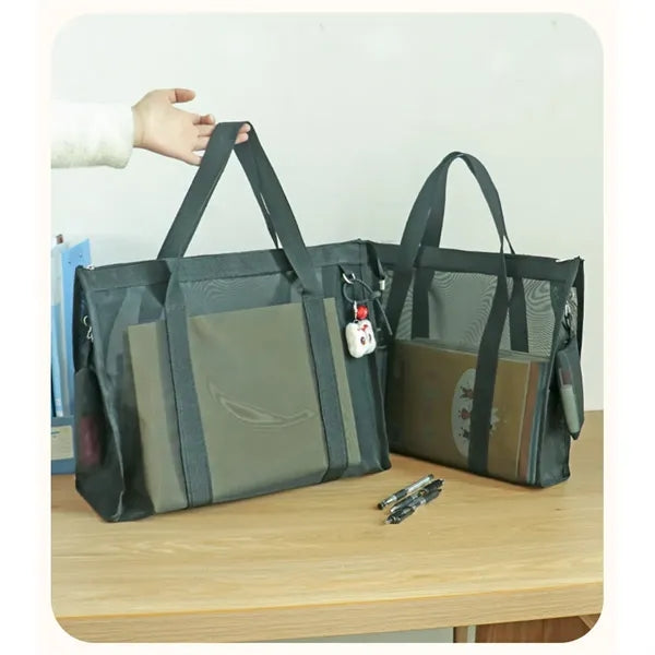 Lightweight Mesh Tote Bag with Zipper and Double Side Pocket