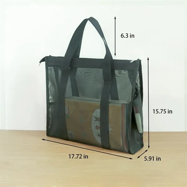 Lightweight Mesh Tote Bag with Zipper and Double Side Pocket