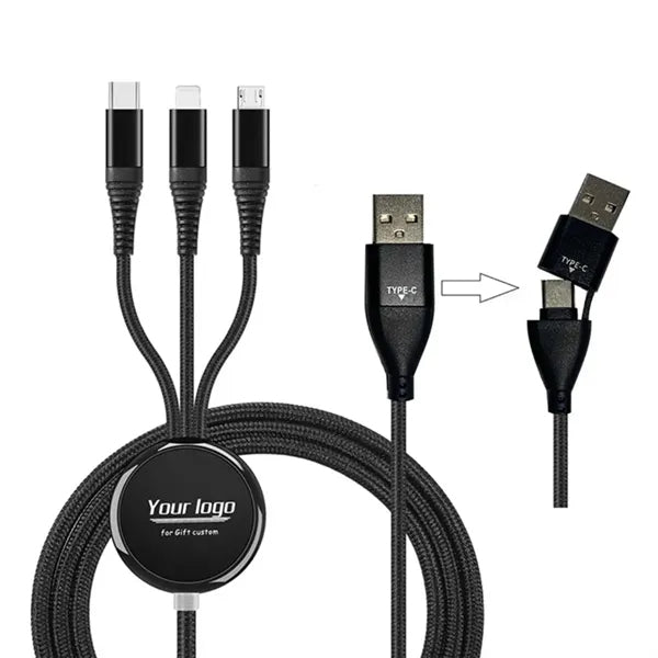 3-in-1 Braided Charging Cable with Light-Up Logo