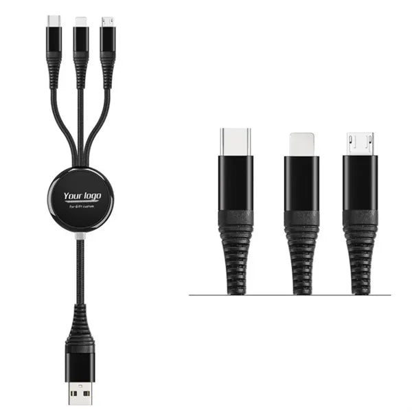 3-in-1 Braided Charging Cable with Light-Up Logo