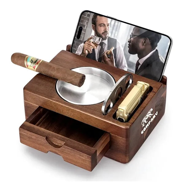 Wooden Cigar Ashtrays with Cutter & Phone Holder
