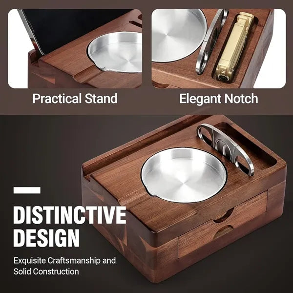 Wooden Cigar Ashtrays with Cutter & Phone Holder