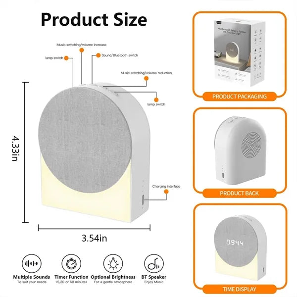4 In 1 Bluetooth Sleeping Speaker with Clock and Light