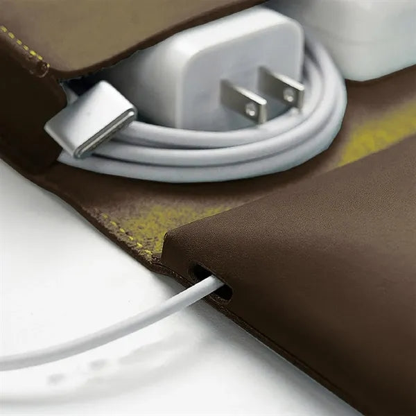 3 Compartments Snap Closure Vintage Leather Cable Pouch
