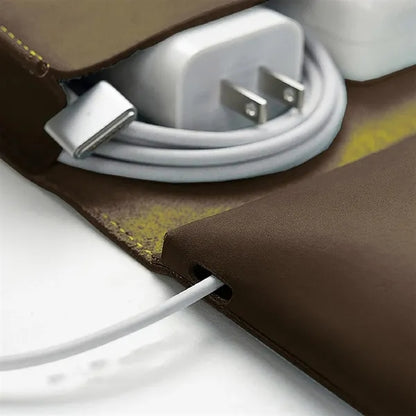 3 Compartments Snap Closure Vintage Leather Cable Pouch