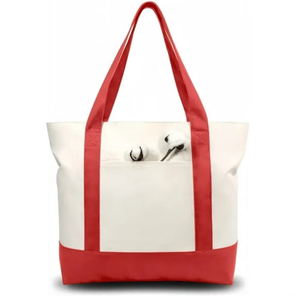 Canvas Tote Bag with Zipper and Side Pocket