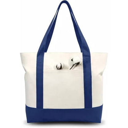 Canvas Tote Bag with Zipper and Side Pocket