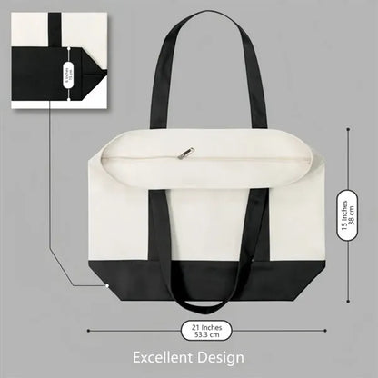 Canvas Tote Bag with Zipper and Side Pocket
