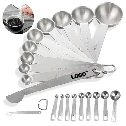 10 Piece Stainless Measuring Spoon Set With Ounce Scale