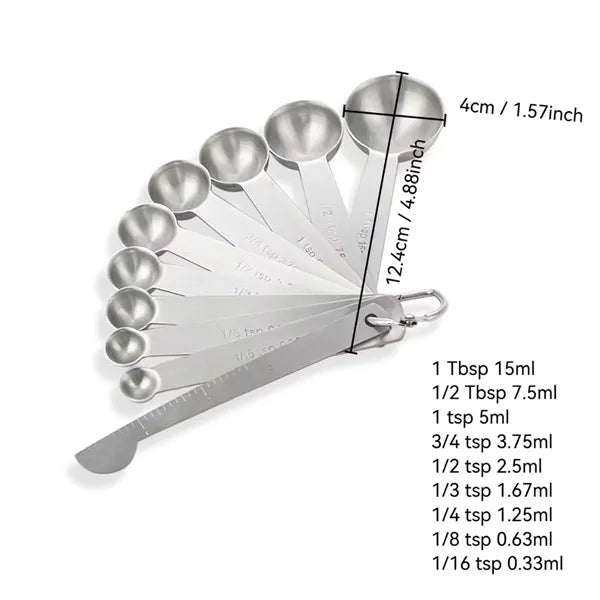10 Piece Stainless Measuring Spoon Set With Ounce Scale
