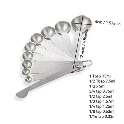 10 Piece Stainless Measuring Spoon Set With Ounce Scale