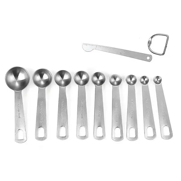 10 Piece Stainless Measuring Spoon Set With Ounce Scale