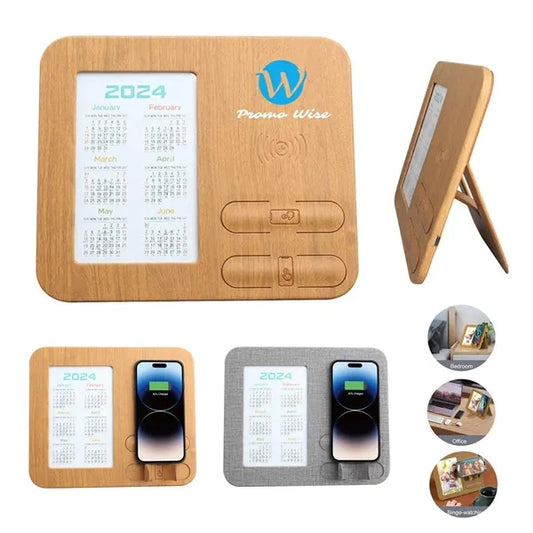 Wooden Multifunctional Wireless Photo Frame Calendar Charger