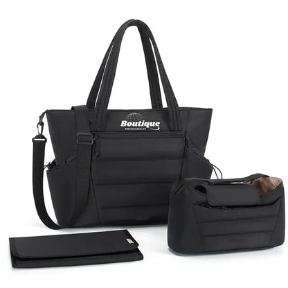 Feature-rich diaper bag set with matching stroller organizer