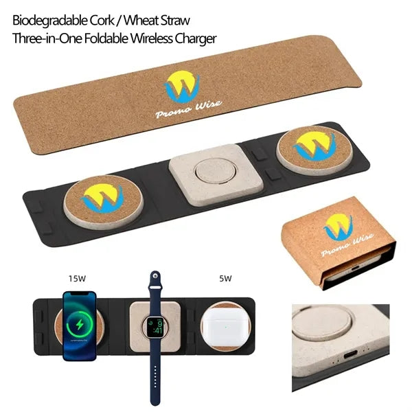 Cork Straw Foldable Three-In-One Wireless Fast Charger