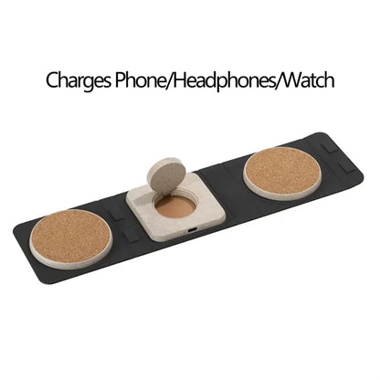 Cork Straw Foldable Three-In-One Wireless Fast Charger